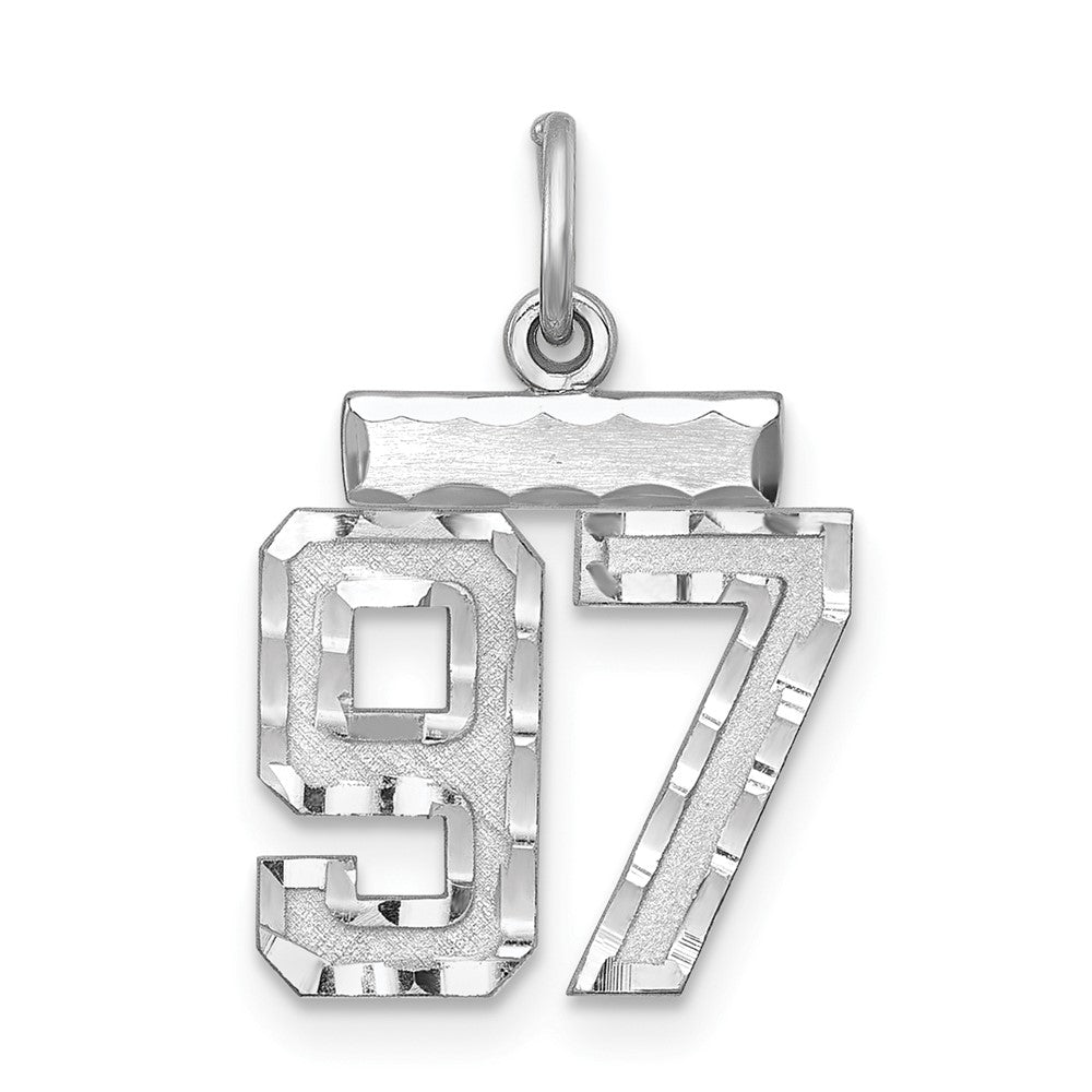 Sterling Silver Rhodium-plated Diamond-cut #97 Charm, 20 x 14 mm