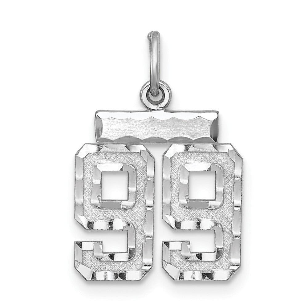 Sterling Silver Rhodium-plated Diamond-cut #99 Charm, 20 x 14 mm
