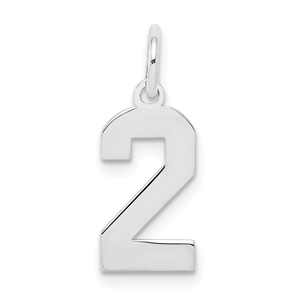 Sterling Silver/Rhodium-plated Polished Number 2 Charm, 20 x 4 mm