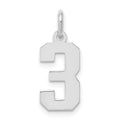 Sterling Silver/Rhodium-plated Polished Number 3 Charm, 20 x 4 mm
