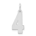 Sterling Silver/Rhodium-plated Polished Number 4 Charm, 20 x 4 mm