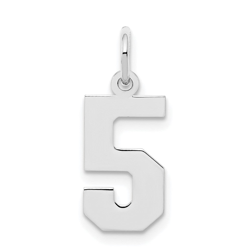 Sterling Silver/Rhodium-plated Polished Number 5 Charm, 20 x 4 mm