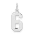 Sterling Silver/Rhodium-plated Polished Number 6 Charm, 20 x 4 mm
