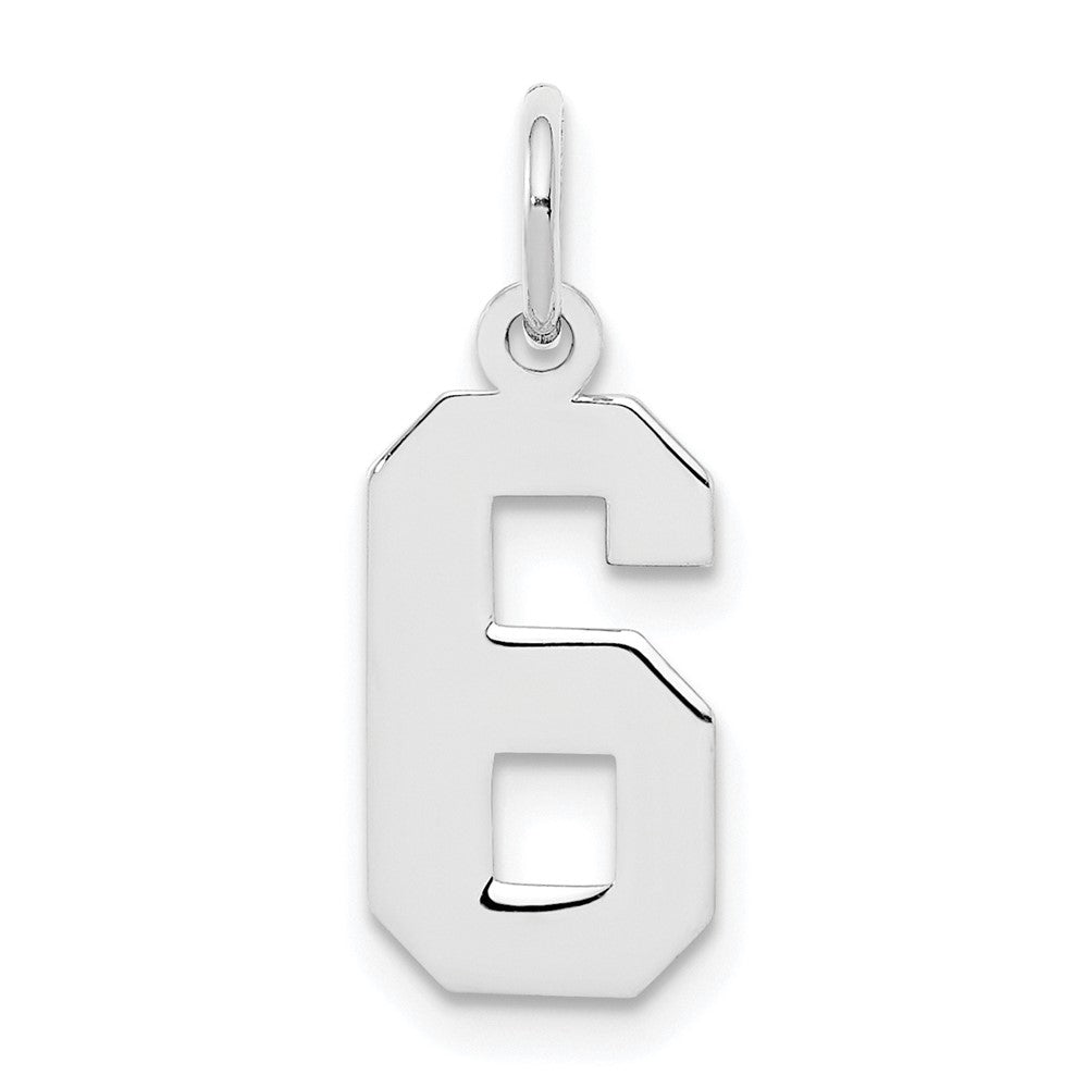 Sterling Silver/Rhodium-plated Polished Number 6 Charm, 20 x 4 mm