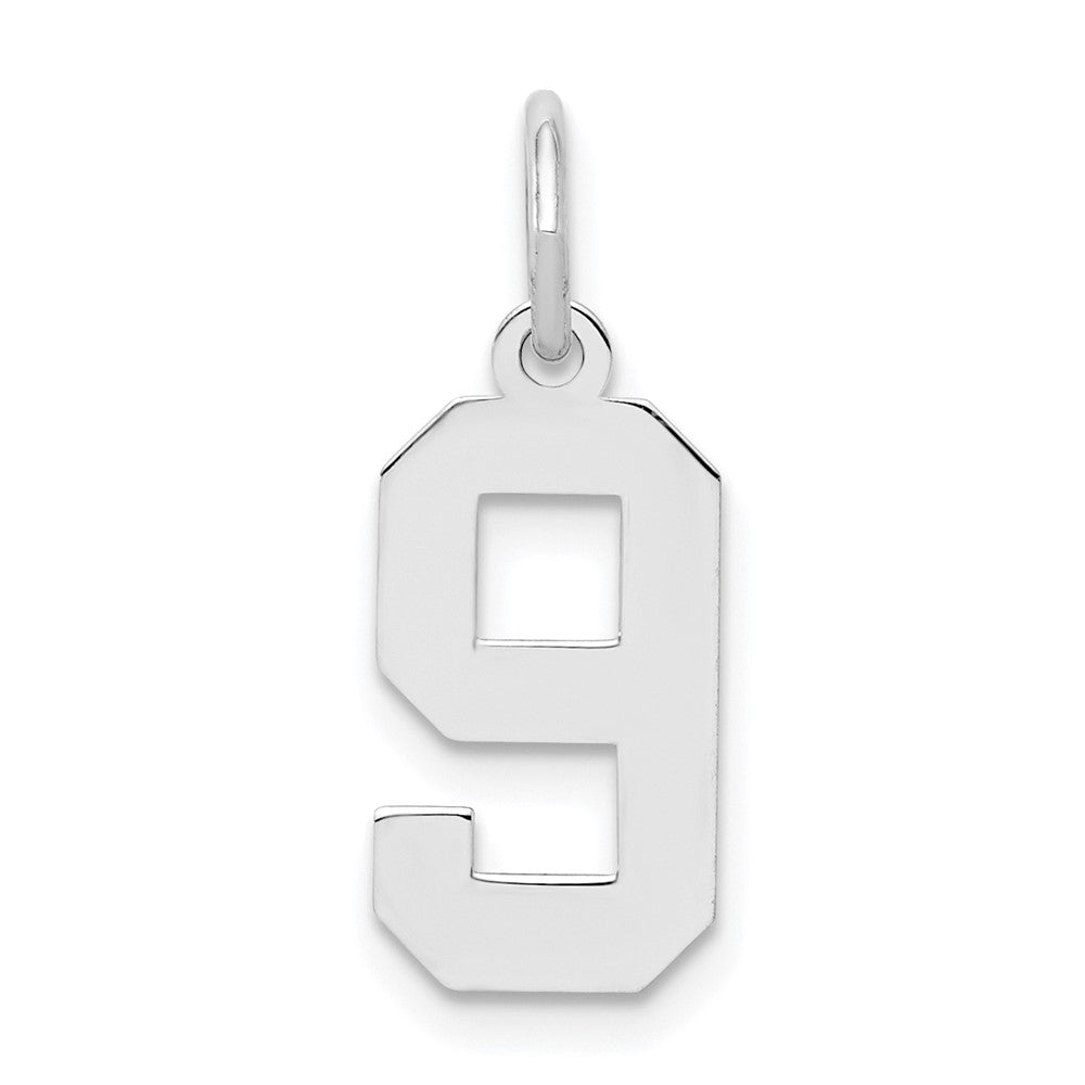 Sterling Silver/Rhodium-plated Polished Number 9 Charm, 20 x 4 mm