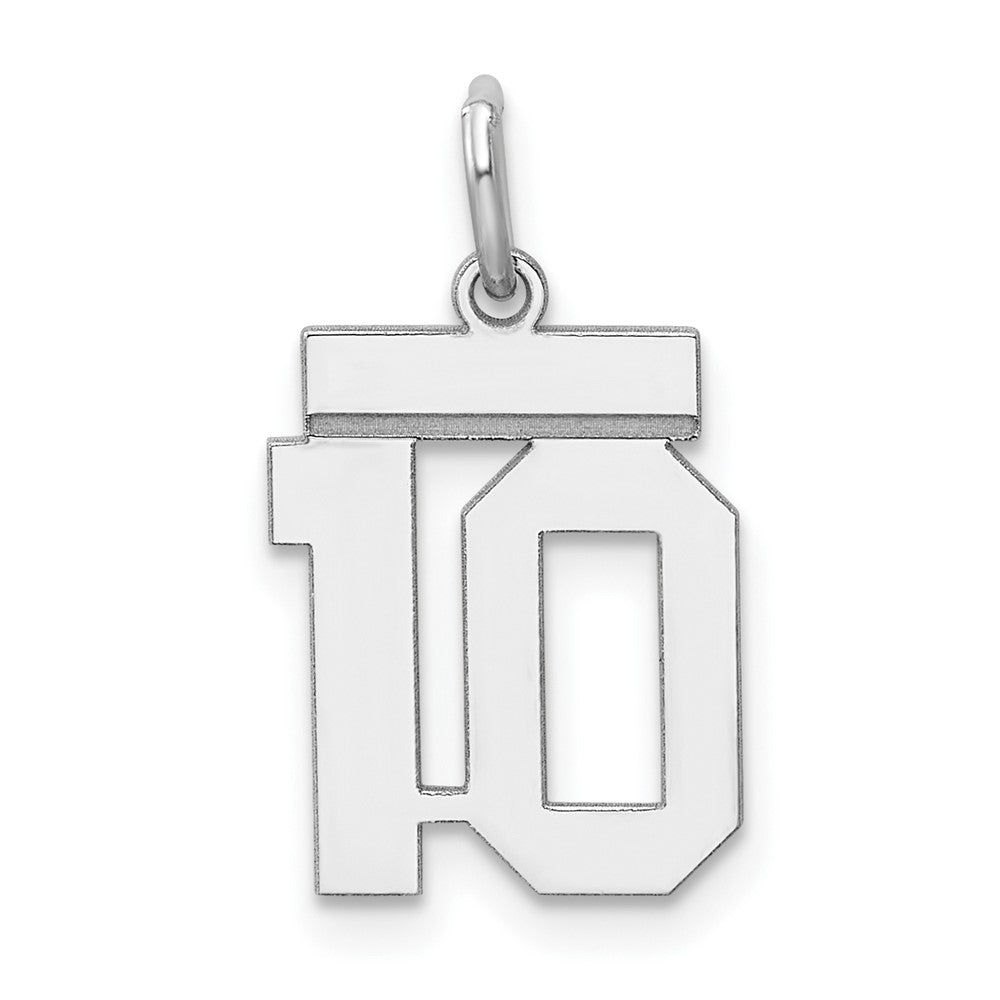Sterling Silver/Rhodium-plated Polished Number 10 Charm, 20 x 8 mm
