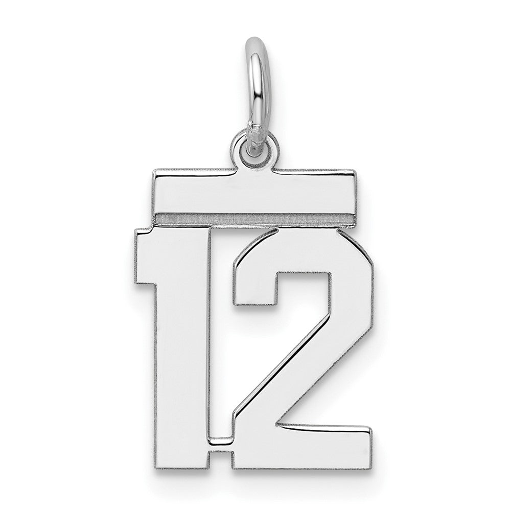 Sterling Silver/Rhodium-plated Polished Number 12 Charm, 20 x 8 mm