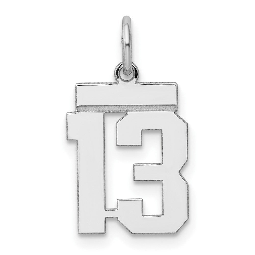 Sterling Silver/Rhodium-plated Polished Number 13 Charm, 20 x 8 mm