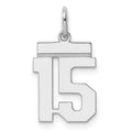Sterling Silver/Rhodium-plated Polished Number 15 Charm, 20 x 8 mm