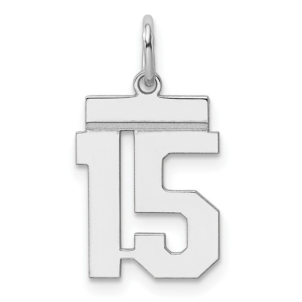 Sterling Silver/Rhodium-plated Polished Number 15 Charm, 20 x 8 mm