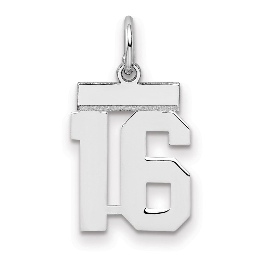 Sterling Silver/Rhodium-plated Polished Number 16 Charm, 20 x 8 mm