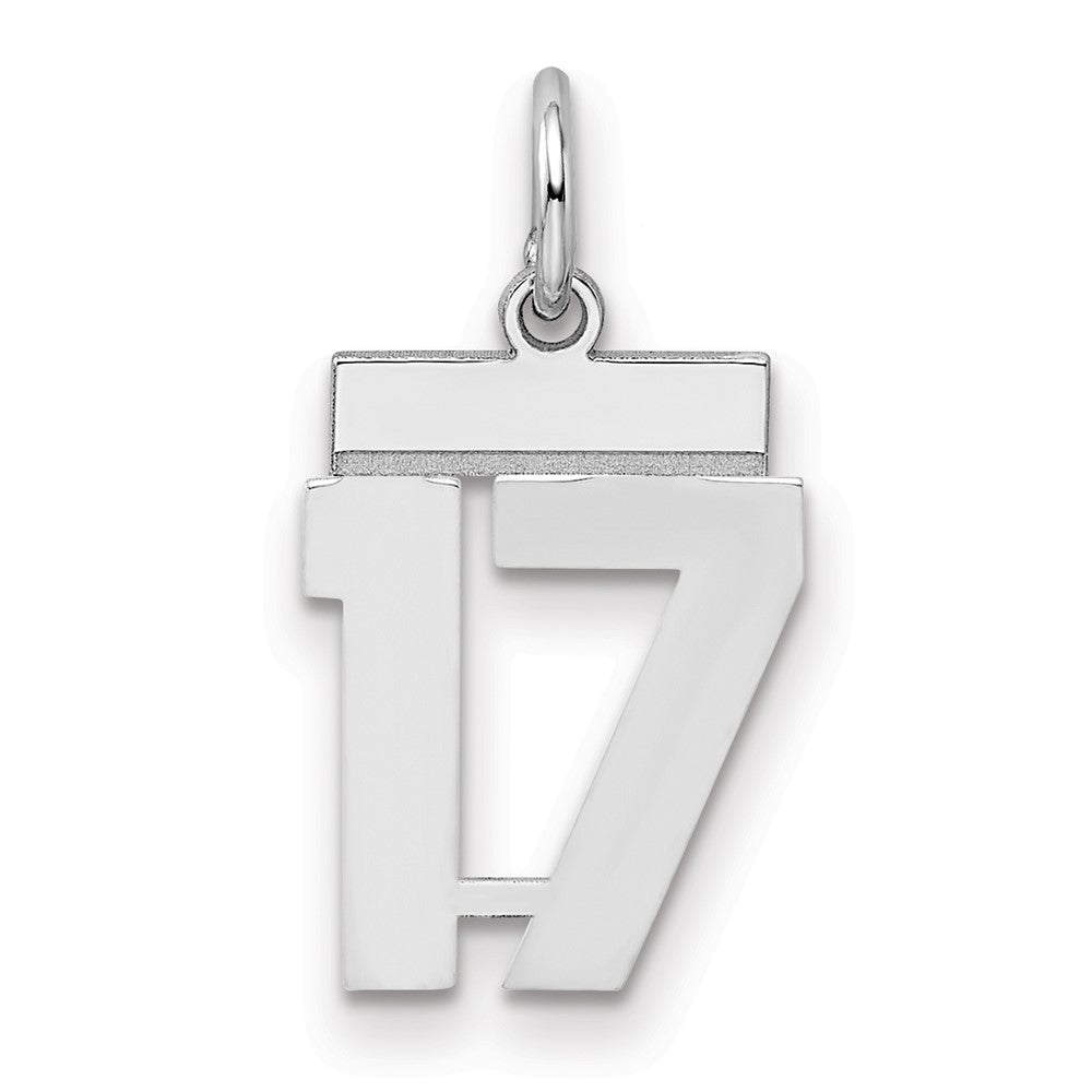 Sterling Silver/Rhodium-plated Polished Number 17 Charm, 20 x 8 mm