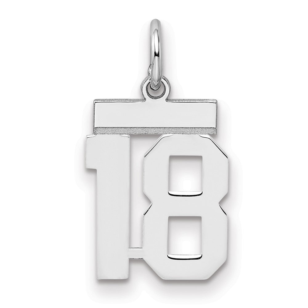 Sterling Silver/Rhodium-plated Polished Number 18 Charm, 20 x 8 mm