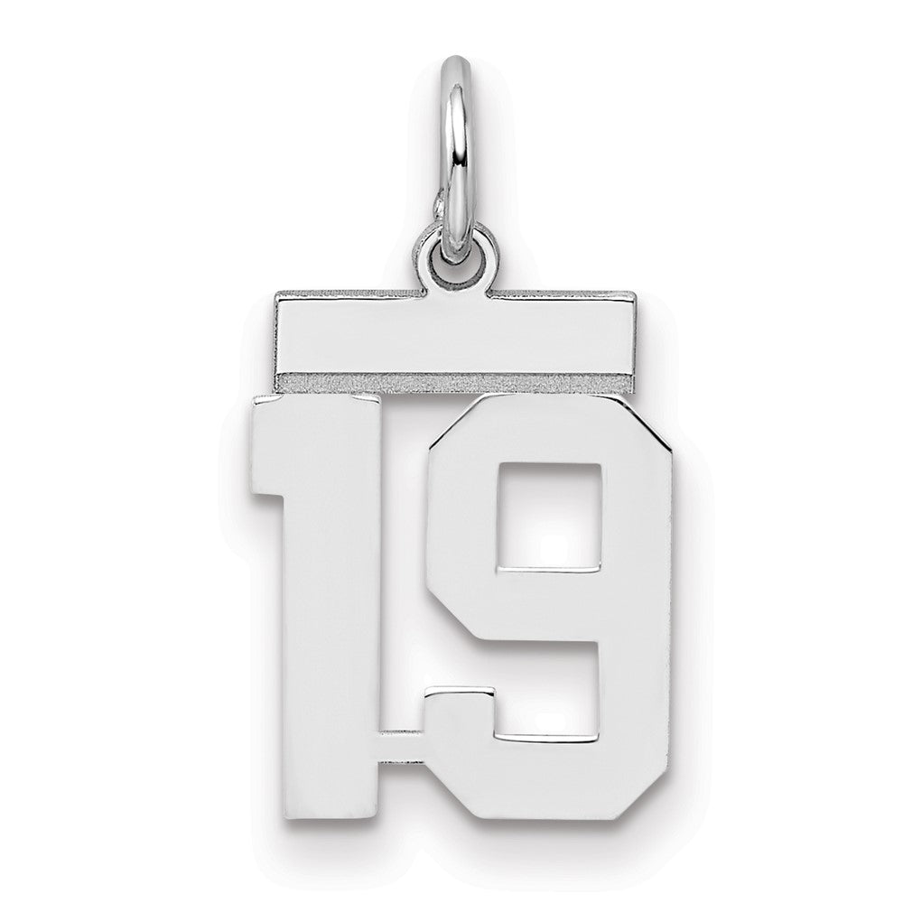Sterling Silver/Rhodium-plated Polished Number 19 Charm, 20 x 8 mm