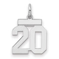 Sterling Silver/Rhodium-plated Polished Number 20 Charm, 20 x 8 mm