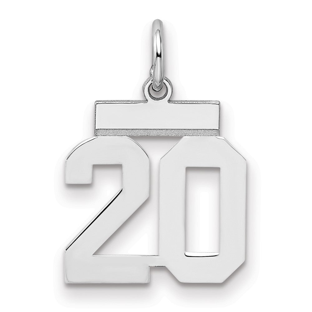 Sterling Silver/Rhodium-plated Polished Number 20 Charm, 20 x 8 mm