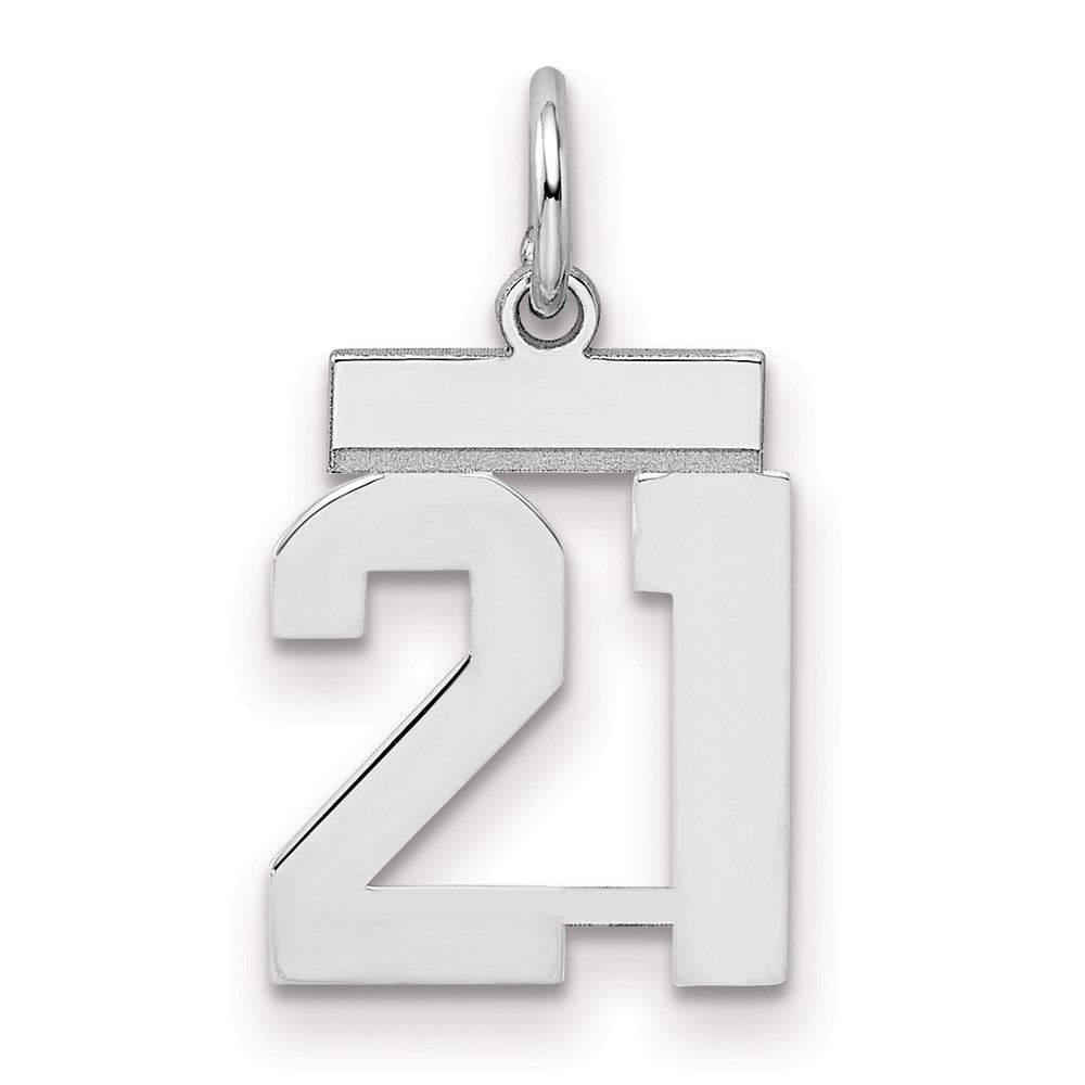 Sterling Silver/Rhodium-plated Polished Number 21 Charm, 20 x 8 mm