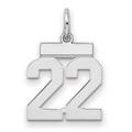 Sterling Silver/Rhodium-plated Polished Number 22 Charm, 20 x 8 mm