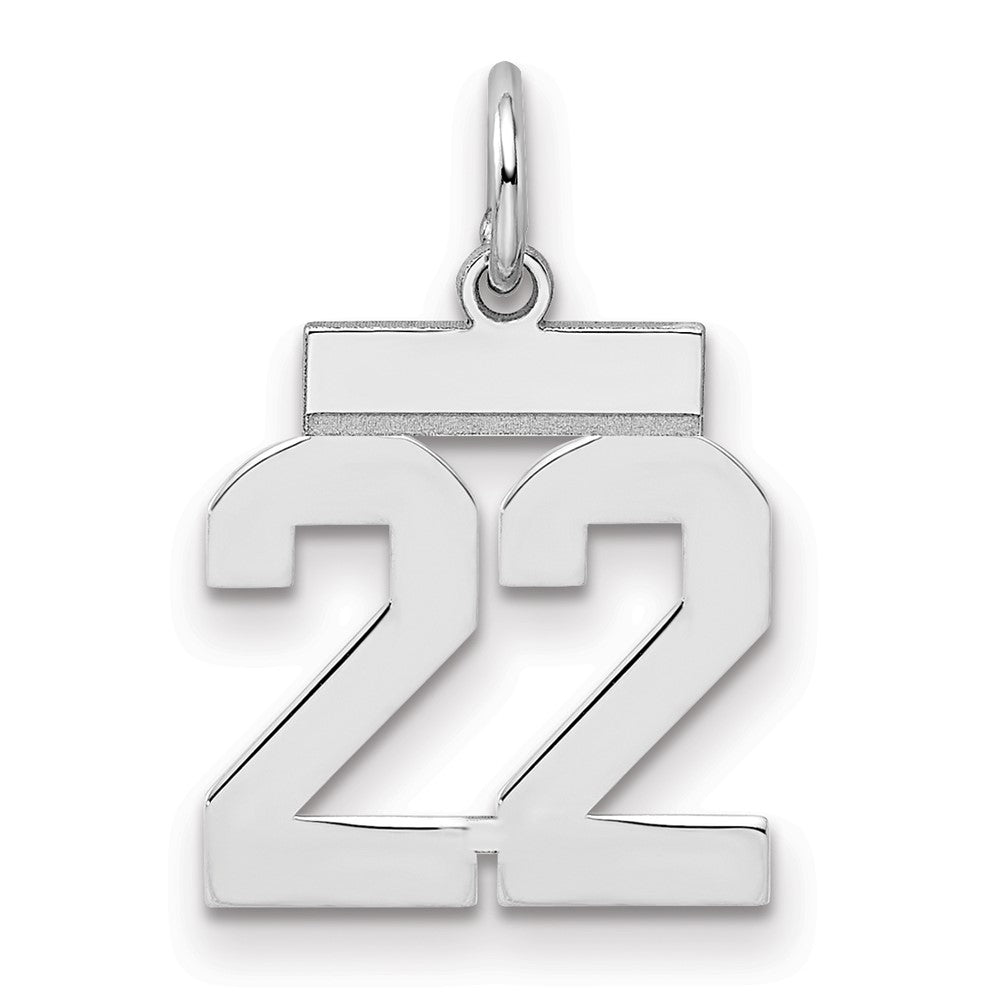 Sterling Silver/Rhodium-plated Polished Number 22 Charm, 20 x 8 mm