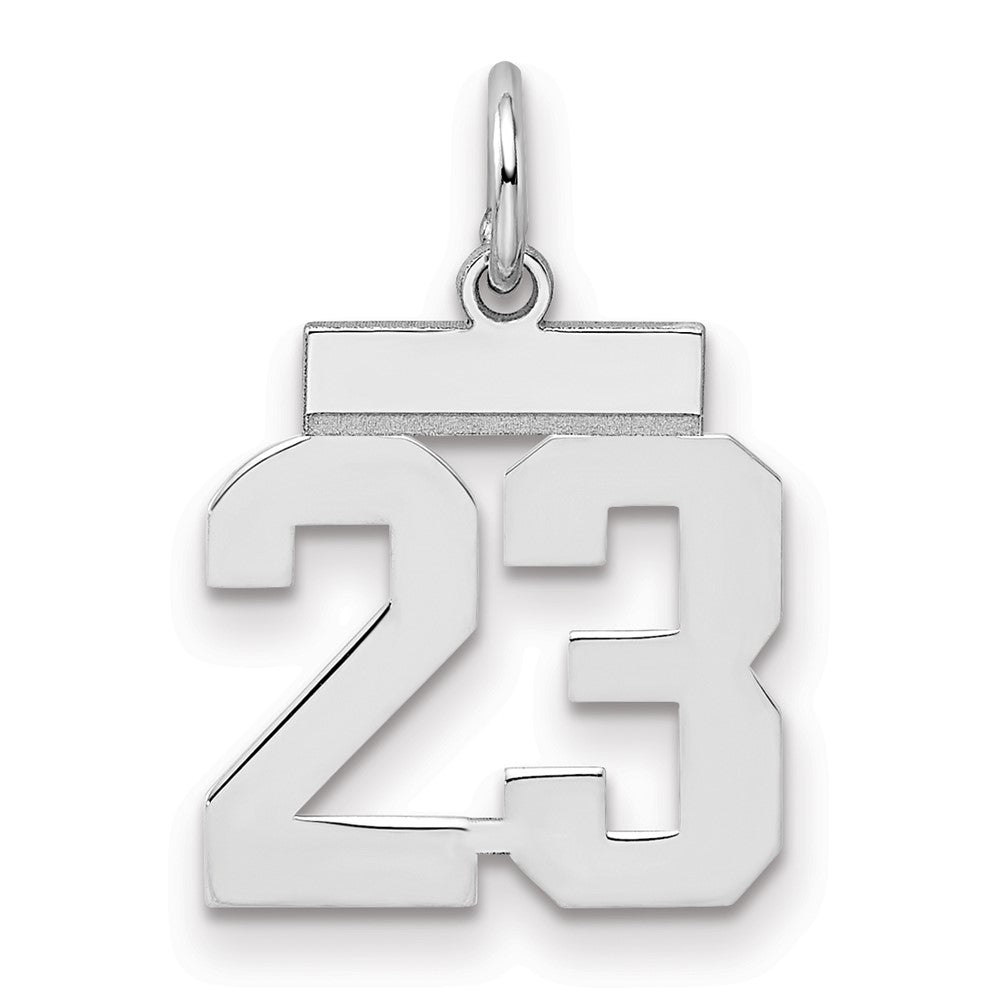 Sterling Silver/Rhodium-plated Polished Number 23 Charm, 20 x 8 mm