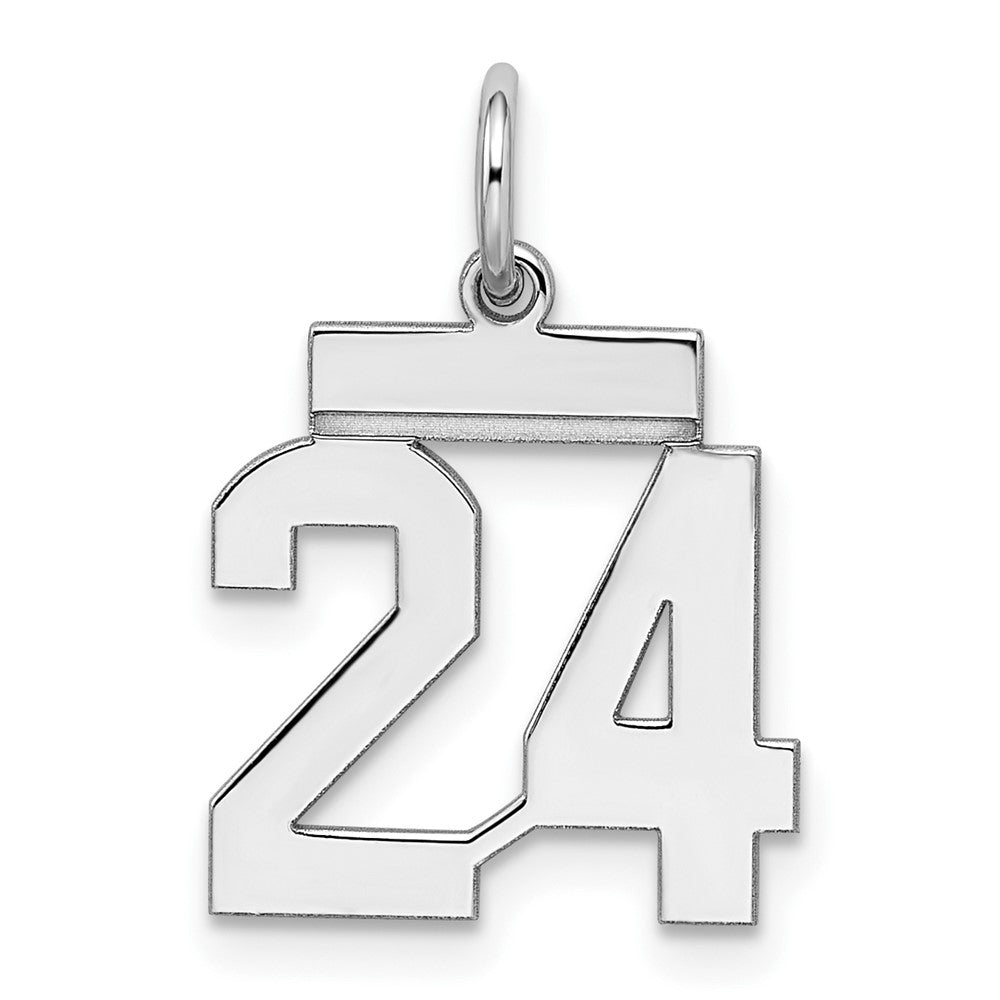 Sterling Silver/Rhodium-plated Polished Number 24 Charm, 20 x 8 mm