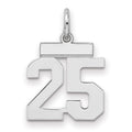 Sterling Silver/Rhodium-plated Polished Number 25 Charm, 20 x 8 mm