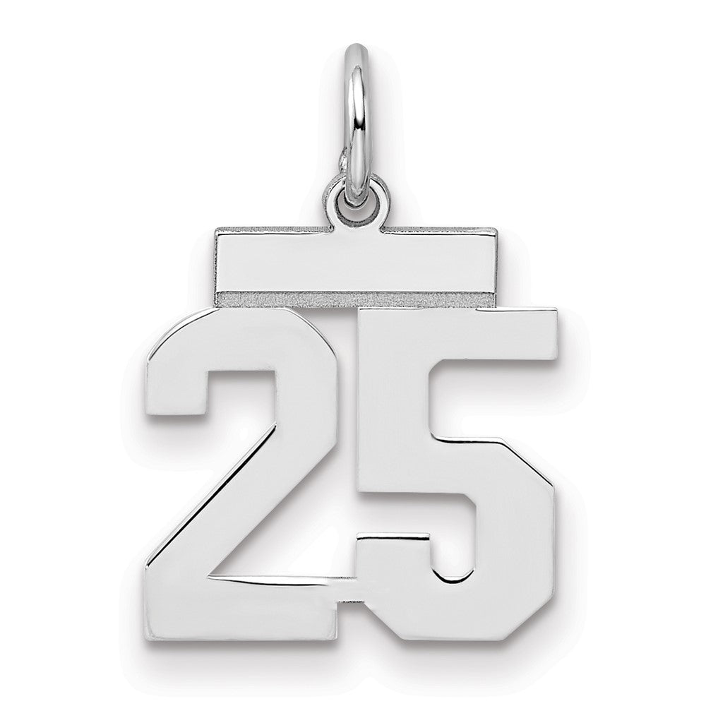 Sterling Silver/Rhodium-plated Polished Number 25 Charm, 20 x 8 mm