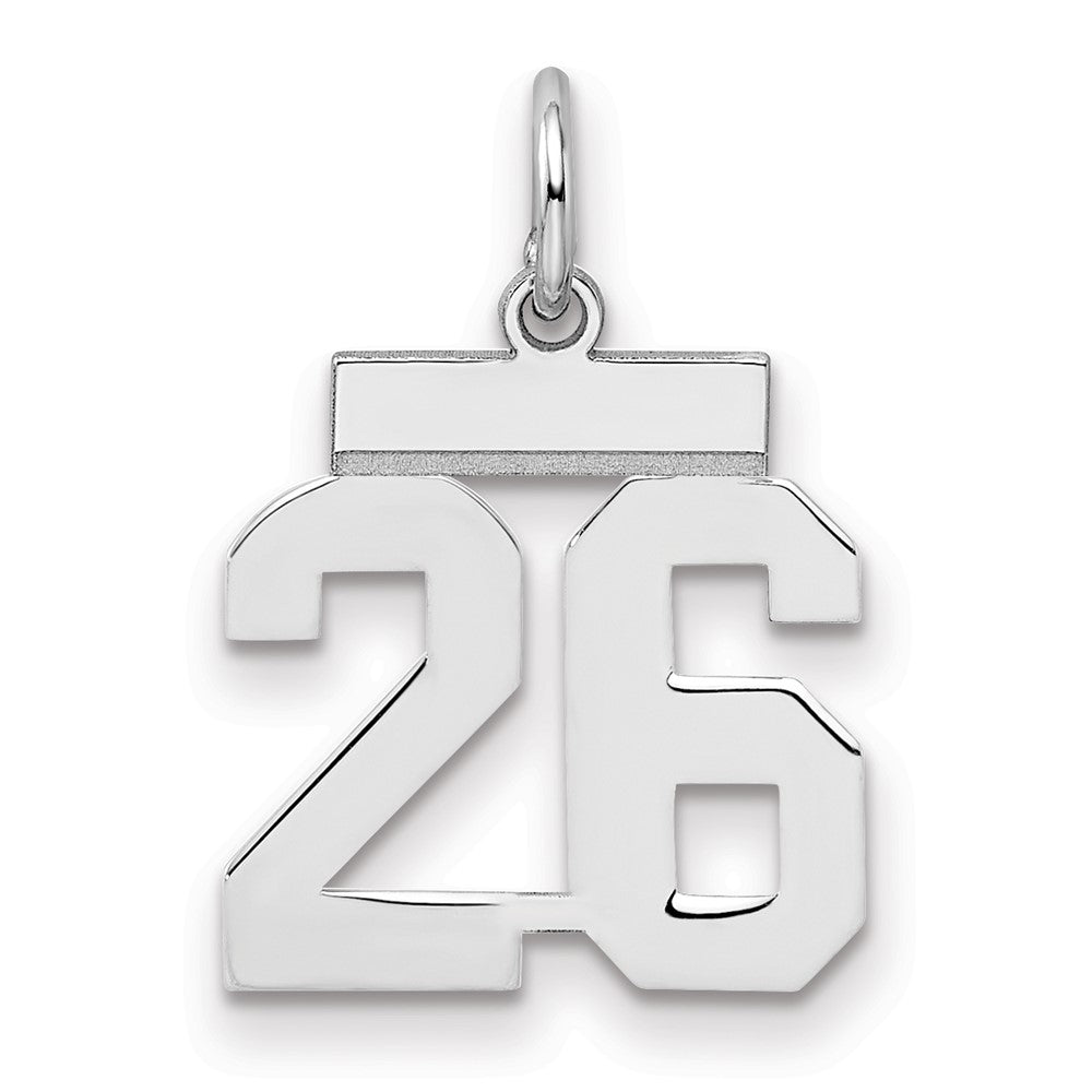 Sterling Silver/Rhodium-plated Polished Number 26 Charm, 20 x 8 mm