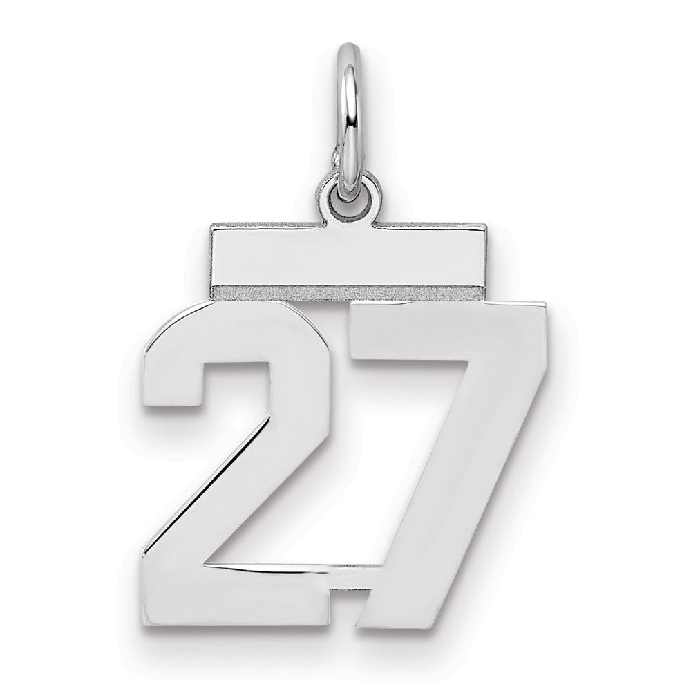 Sterling Silver/Rhodium-plated Polished Number 27 Charm, 20 x 8 mm
