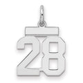Sterling Silver/Rhodium-plated Polished Number 28 Charm, 20 x 8 mm