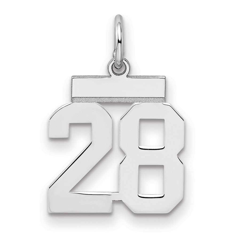 Sterling Silver/Rhodium-plated Polished Number 28 Charm, 20 x 8 mm