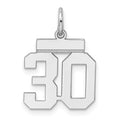 Sterling Silver/Rhodium-plated Polished Number 30 Charm, 20 x 8 mm