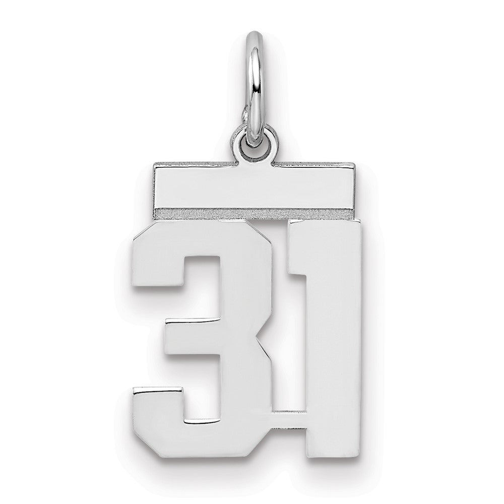 Sterling Silver/Rhodium-plated Polished Number 31 Charm, 20 x 8 mm