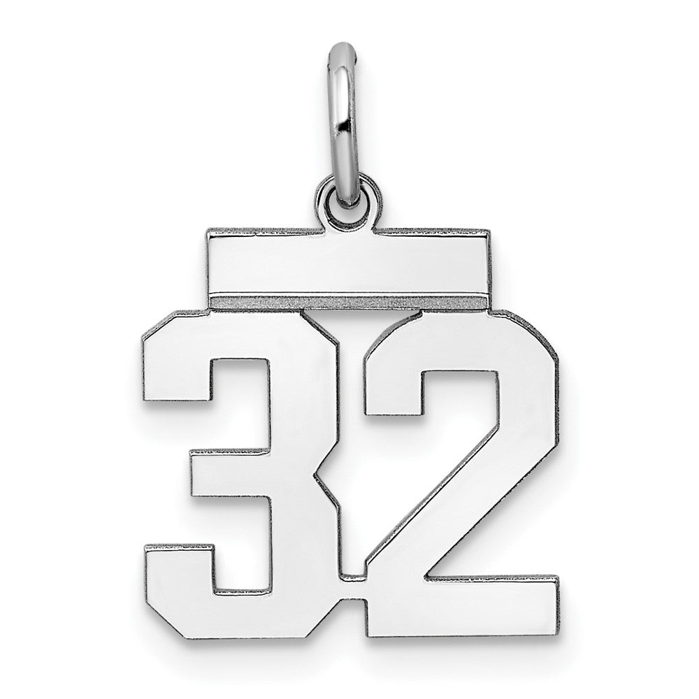 Sterling Silver/Rhodium-plated Polished Number 32 Charm, 20 x 8 mm