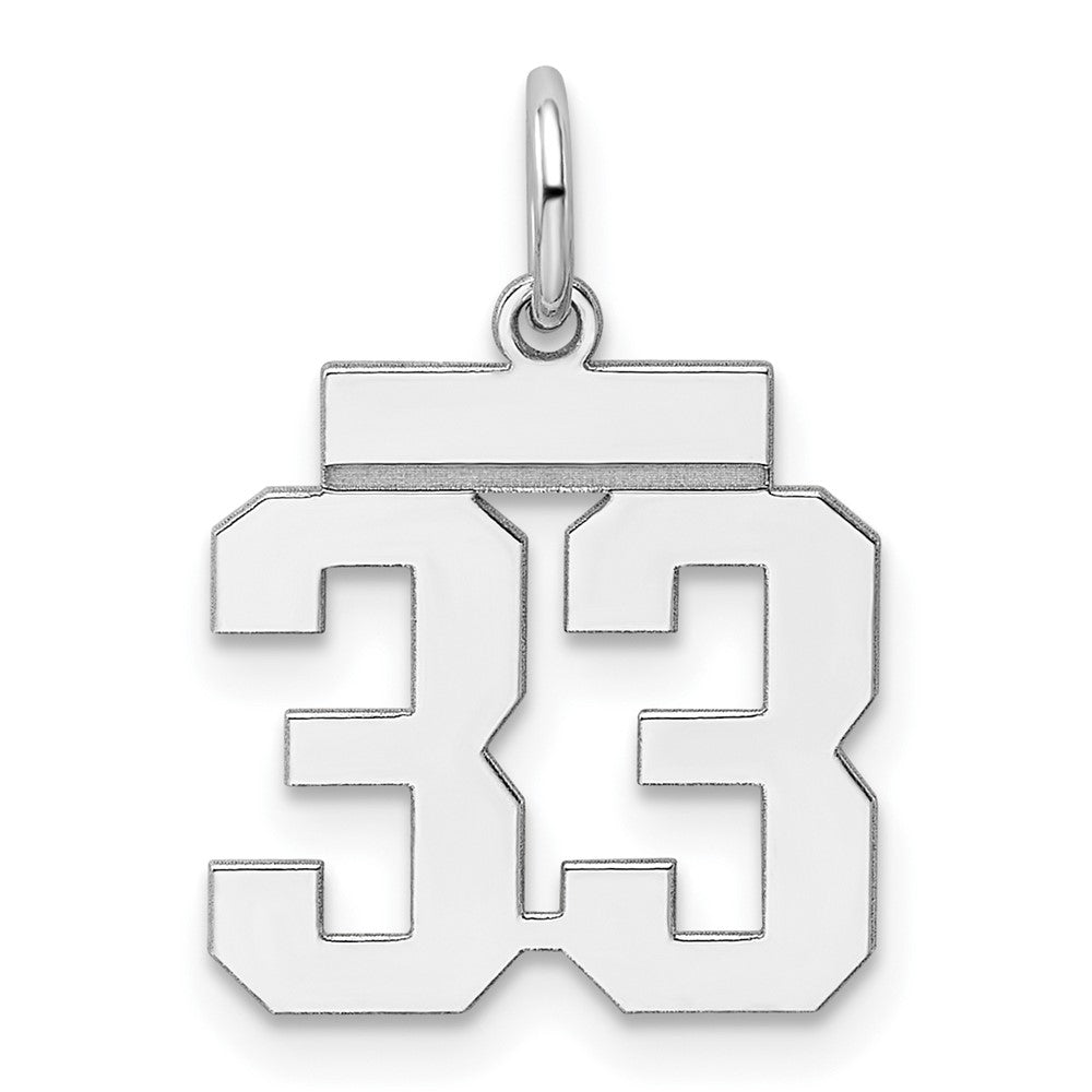 Sterling Silver/Rhodium-plated Polished Number 33 Charm, 20 x 8 mm