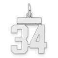 Sterling Silver/Rhodium-plated Polished Number 34 Charm, 20 x 8 mm