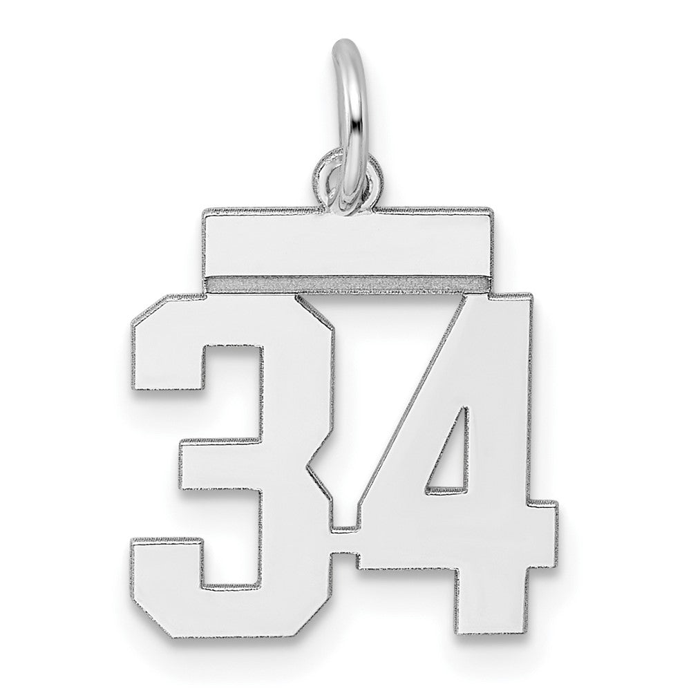 Sterling Silver/Rhodium-plated Polished Number 34 Charm, 20 x 8 mm