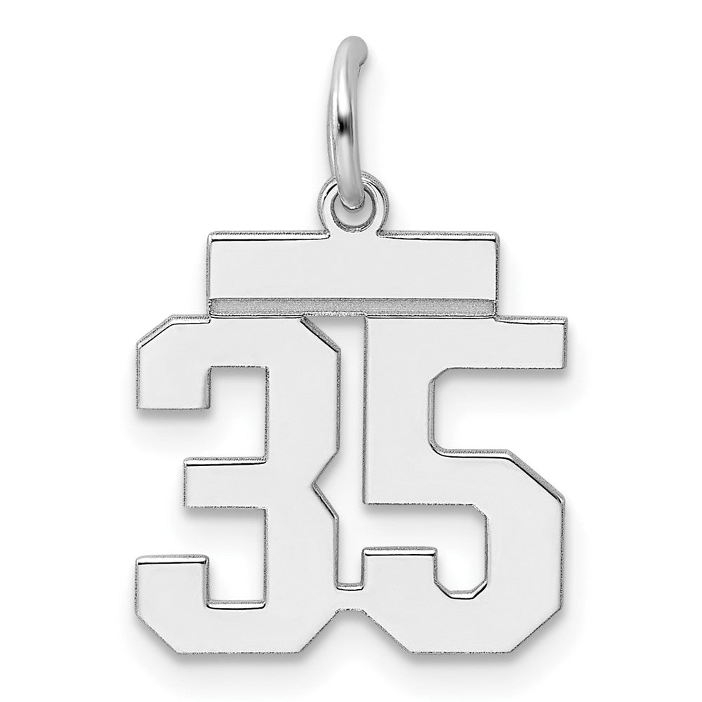Sterling Silver/Rhodium-plated Polished Number 35 Charm, 20 x 8 mm