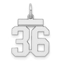 Sterling Silver/Rhodium-plated Polished Number 36 Charm, 20 x 8 mm