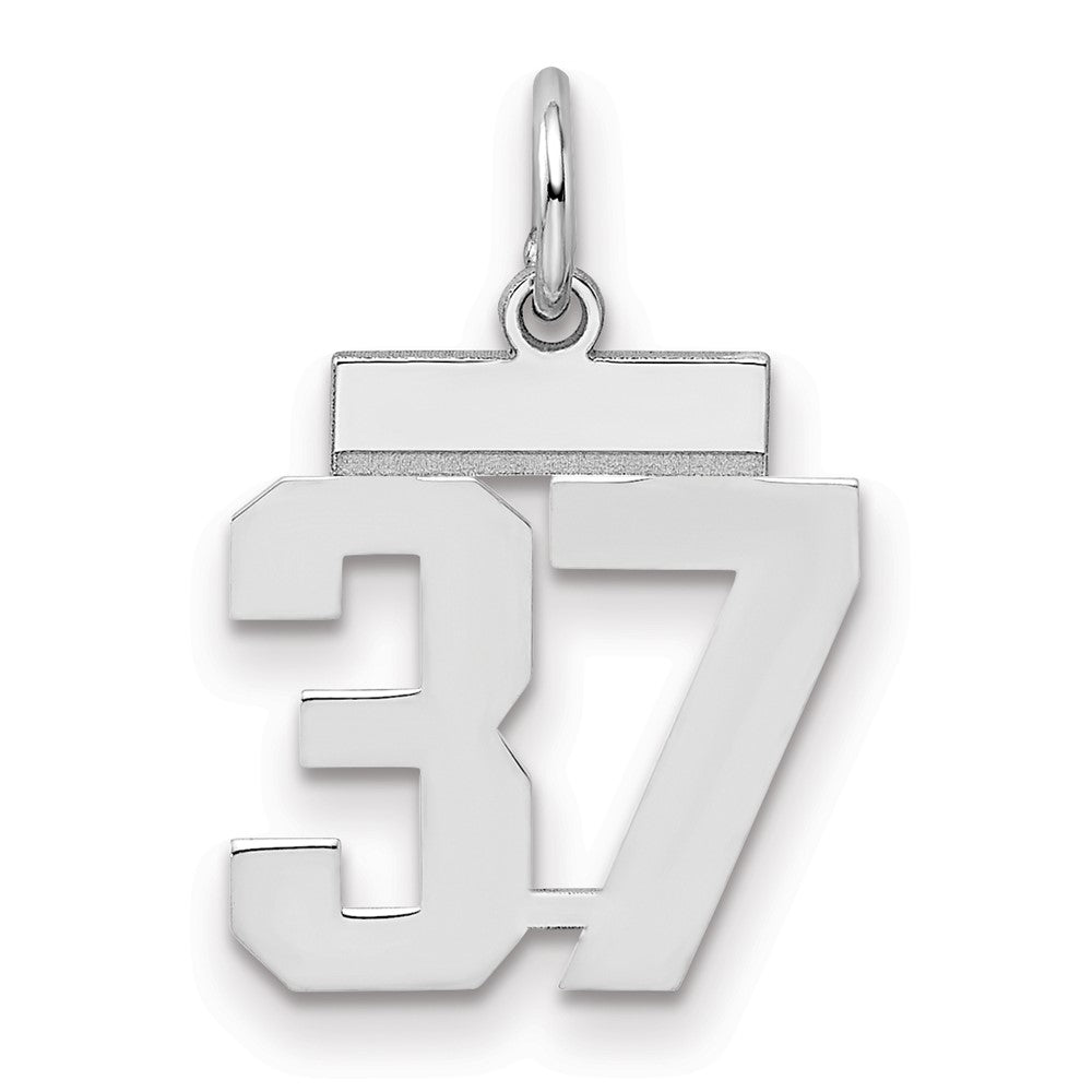 Sterling Silver/Rhodium-plated Polished Number 37 Charm, 20 x 8 mm