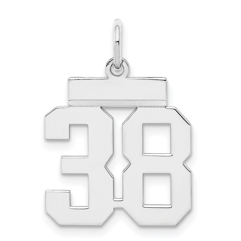 Sterling Silver/Rhodium-plated Polished Number 38 Charm, 20 x 8 mm