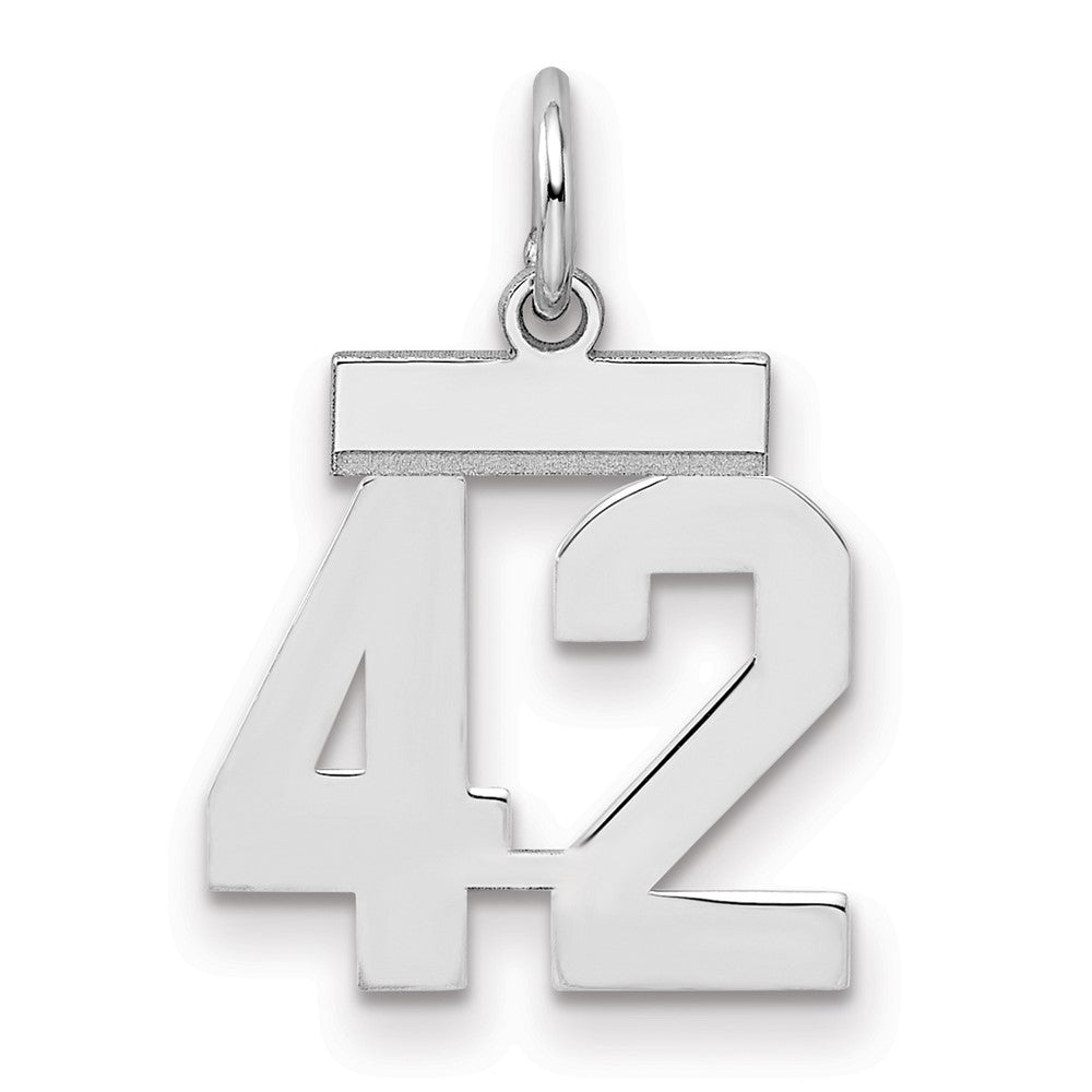 Sterling Silver/Rhodium-plated Polished Number 42 Charm, 20 x 8 mm