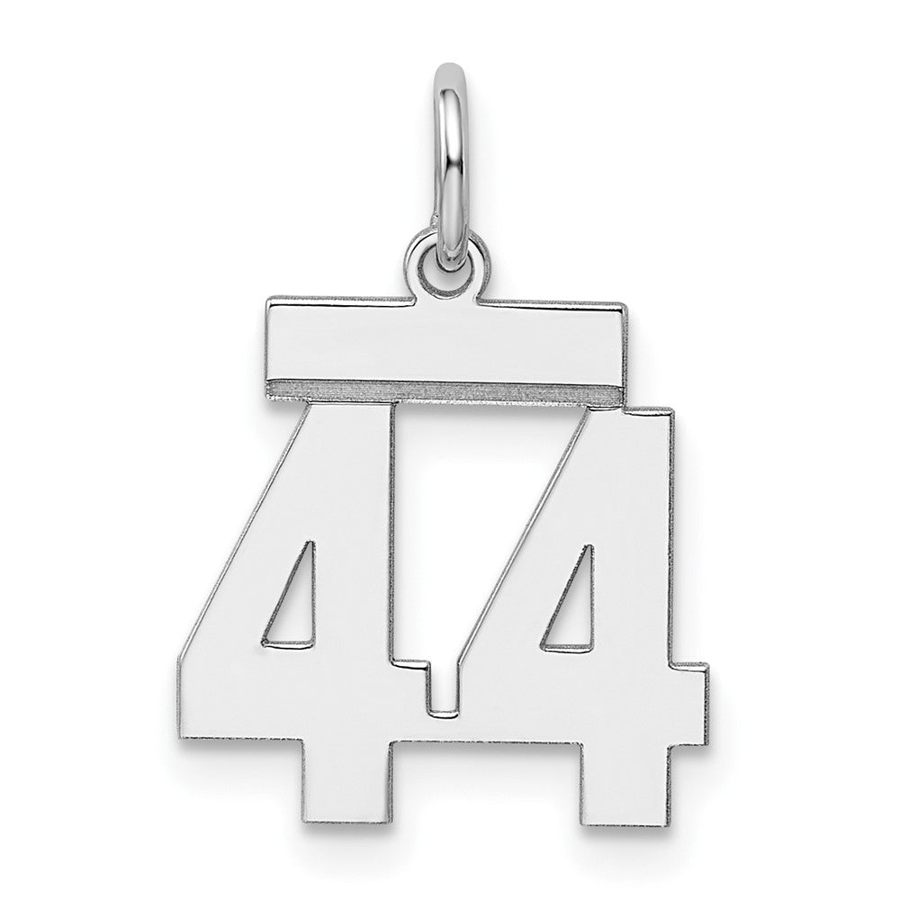 Sterling Silver/Rhodium-plated Polished Number 44 Charm, 20 x 8 mm