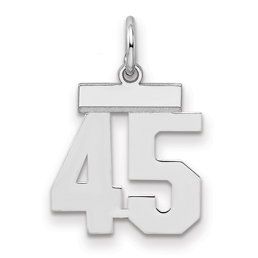 Sterling Silver/Rhodium-plated Polished Number 45 Charm, 20 x 8 mm