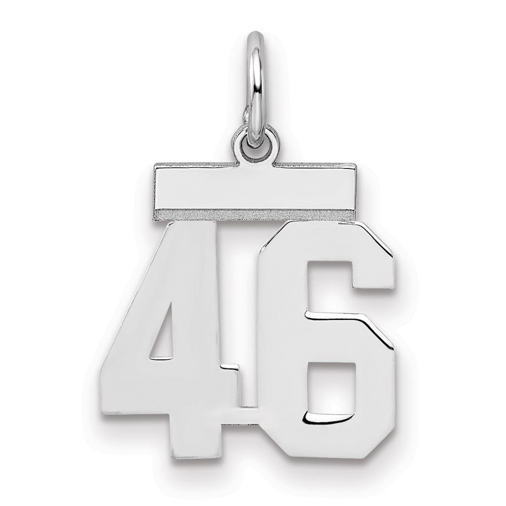 Sterling Silver/Rhodium-plated Polished Number 46 Charm, 20 x 8 mm