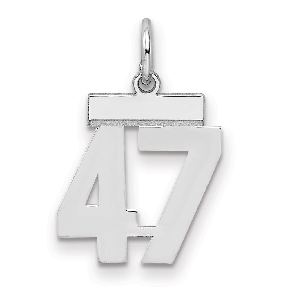 Sterling Silver/Rhodium-plated Polished Number 47 Charm, 20 x 8 mm