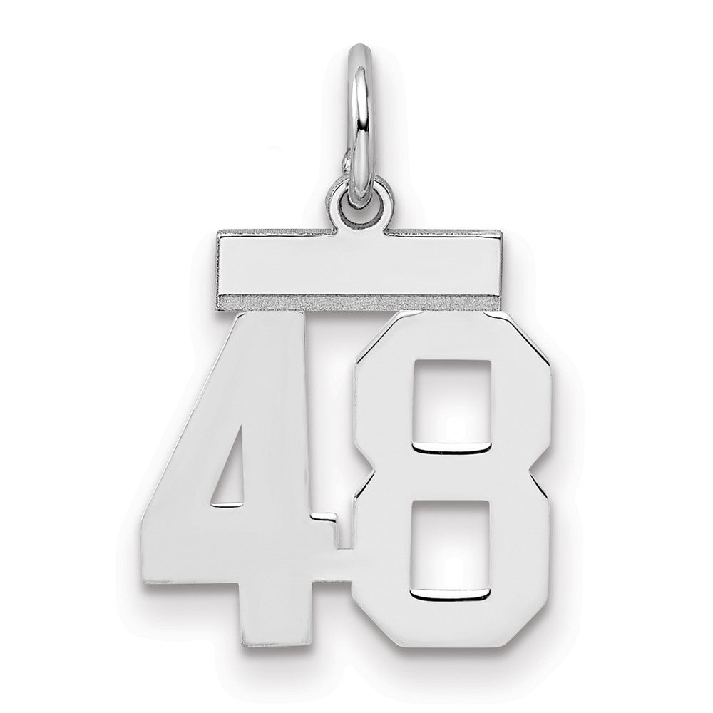Sterling Silver/Rhodium-plated Polished Number 48 Charm, 20 x 8 mm
