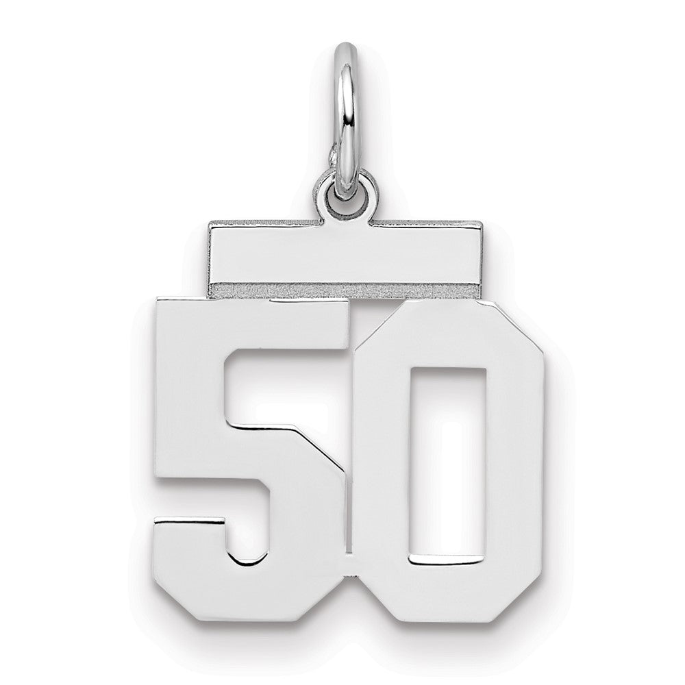 Sterling Silver/Rhodium-plated Polished Number 50 Charm, 20 x 8 mm