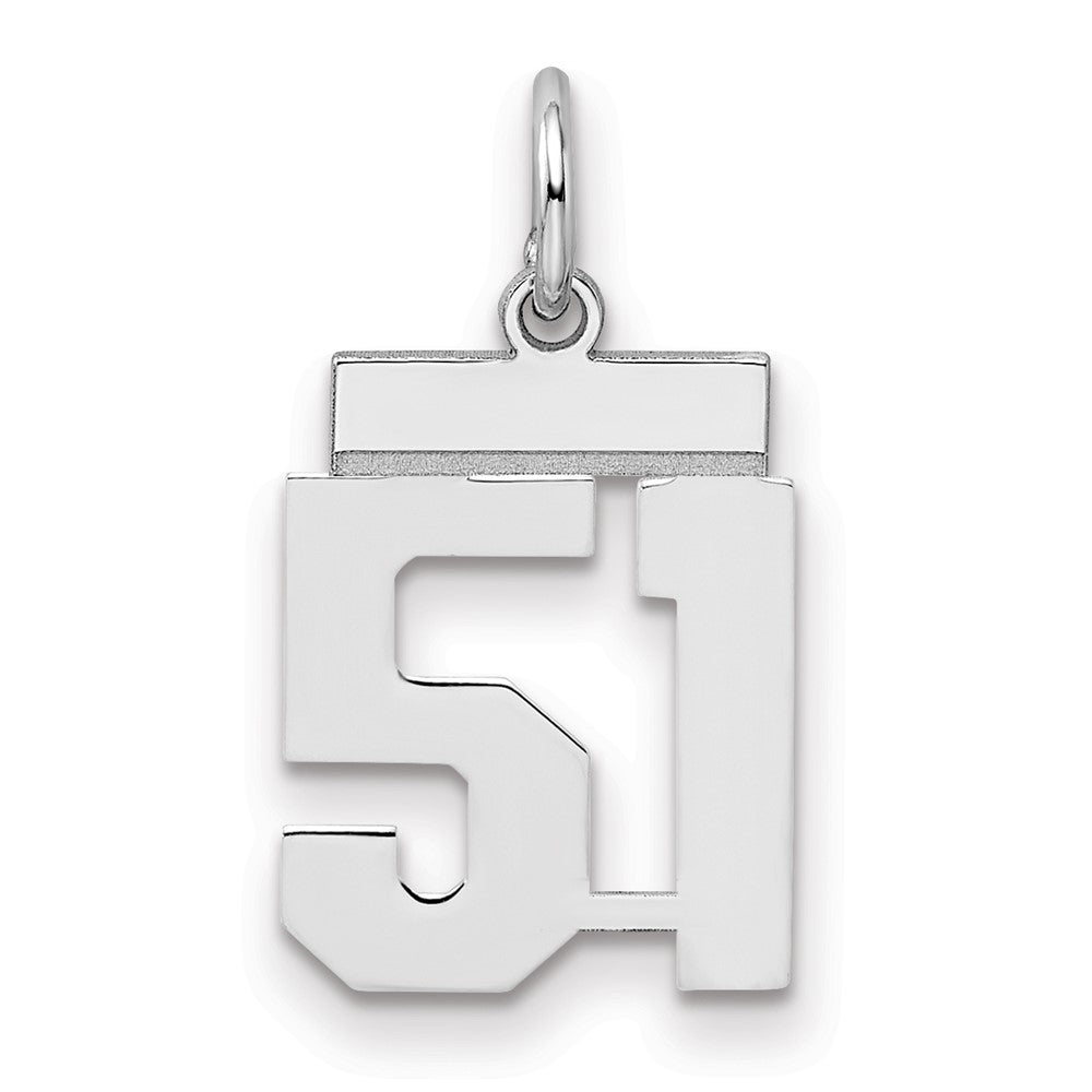 Sterling Silver/Rhodium-plated Polished Number 51 Charm, 20 x 8 mm