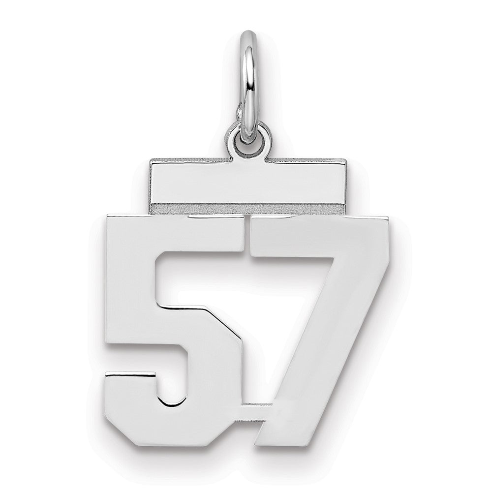 Sterling Silver/Rhodium-plated Polished Number 57 Charm, 20 x 8 mm
